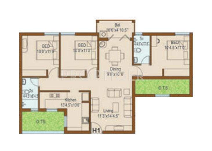 Rajarathnam Royal Grande (3BHK+2T (1,145 sq ft)   Pooja Room 1145 sq ft)