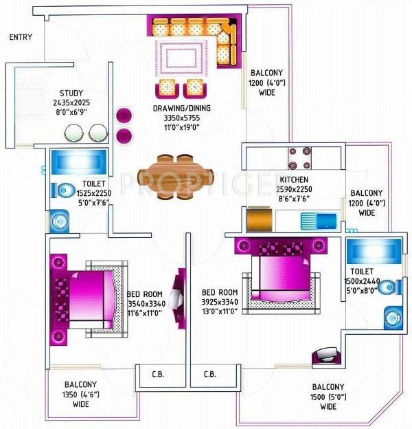 Maxblis Glory (2BHK+2T (1,350 sq ft)   Study Room 1350 sq ft)