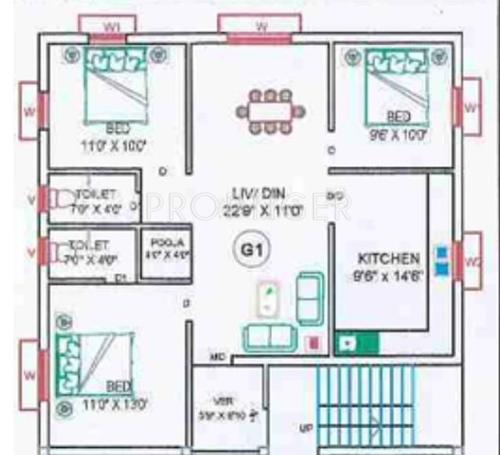 Perfect Perfect Platina (3BHK+2T (1,226 sq ft)   Pooja Room 1226 sq ft)