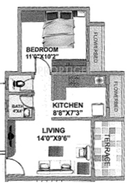 Ami Planet Venus Floor Plan (1BHK+1T)