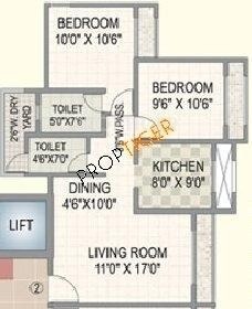 Floor Plan (2BHK+2T) SB Group Prakruti Pearl Floor Plan (2BHK+2T)
