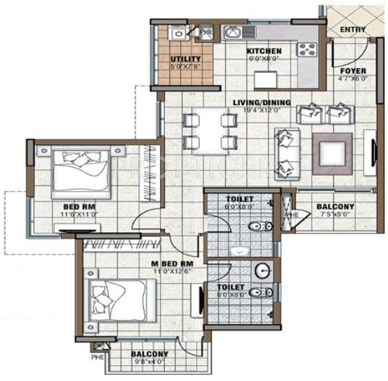 Prestige Tranquility (2BHK+2T (1,139 sq ft) 1139 sq ft)