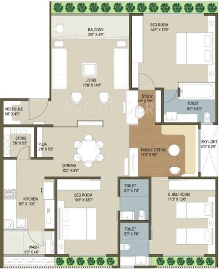 Ganesh Housing Maple County Floor Plan (3BHK+3T)