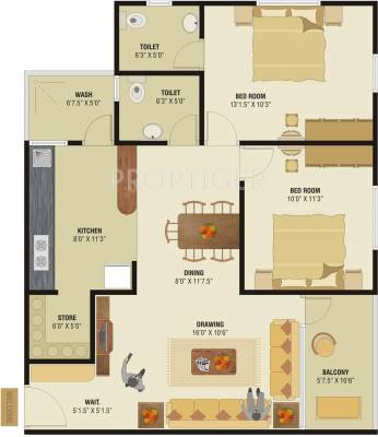 Krishna Developer Sun Residency Floor Plan (2BHK+2T)