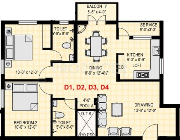 BSR GLN Residency (2BHK+2T (1,165 sq ft)   Pooja Room 1165 sq ft)