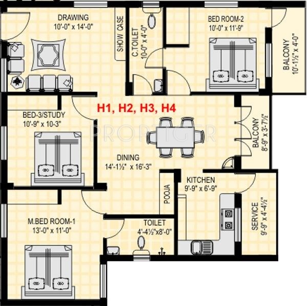 BSR GLN Residency (3BHK+2T (1,342 sq ft) 1342 sq ft)