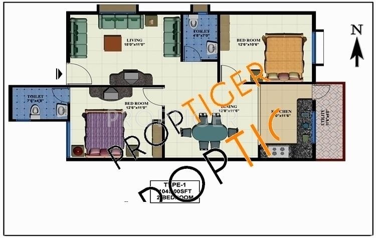 Floor Plan (2BHK+2T) Sai Leela Developers Sai Leela Apartments Floor Plan (2BHK+2T)