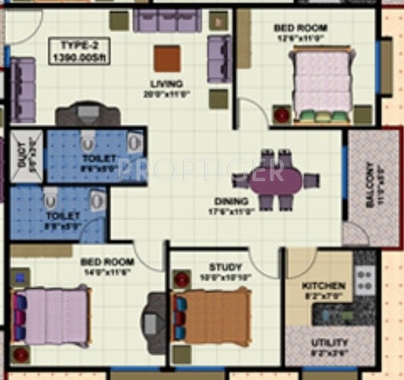 Floor Plan (3BHK+4T) Sai Leela Developers Sai Leela Apartments Floor Plan (3BHK+4T)