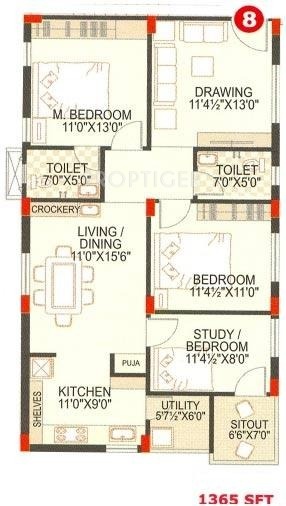 Srigdha Kalakriti (2BHK+2T (1,365 sq ft)   Study Room 1365 sq ft)