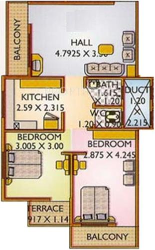 Floor Plan (2BHK+1T) Green City Builders Amans Plaza Floor Plan (2BHK+1T)