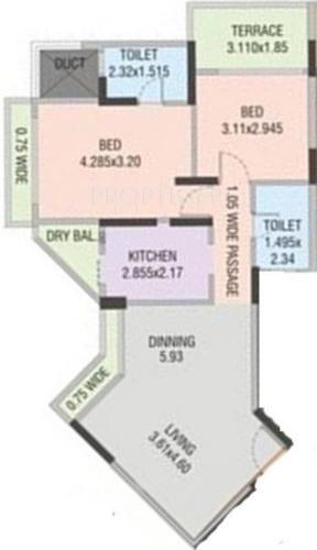West Pioneer Metro Residency (2BHK+2T (1,050 sq ft) 1050 sq ft)