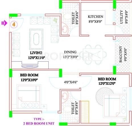 MDVR Anand Krishna Residency (2BHK+2T (1,011 sq ft) 1011 sq ft)