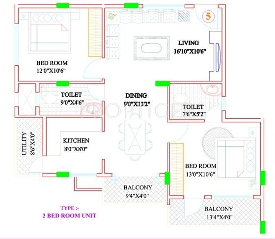 MDVR Anand Krishna Residency (2BHK+2T (1,102 sq ft) 1102 sq ft)