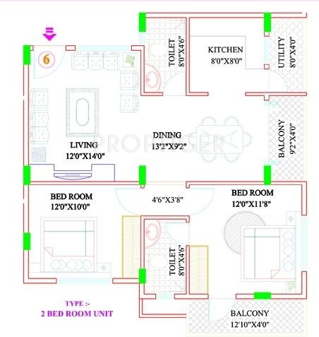 MDVR Anand Krishna Residency (2BHK+2T (1,084 sq ft) 1084 sq ft)