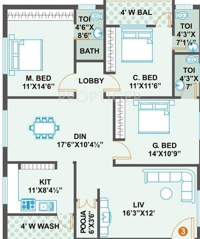 Prime VS Premier (3BHK+3T (1,533 sq ft)   Pooja Room 1533 sq ft)