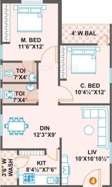  1000  sq  ft  2 BHK  Floor Plan  Image Prime Construction VS 