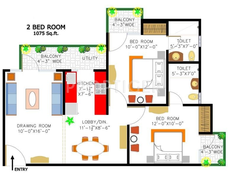 Rishabh Cloud9 Towers (2BHK+2T (1,075 sq ft) 1075 sq ft)