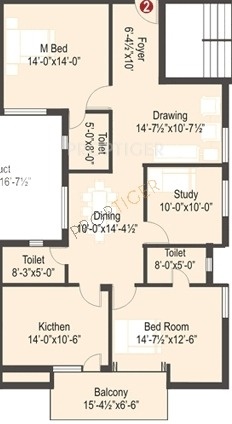 GK Bella Vista (2BHK+2T (1,664 sq ft)   Study Room 1664 sq ft)