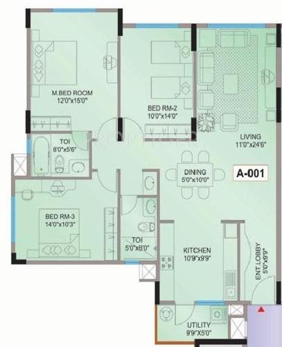 Mantri Mantri Flora (3BHK+2T (1,395 sq ft) 1395 sq ft)