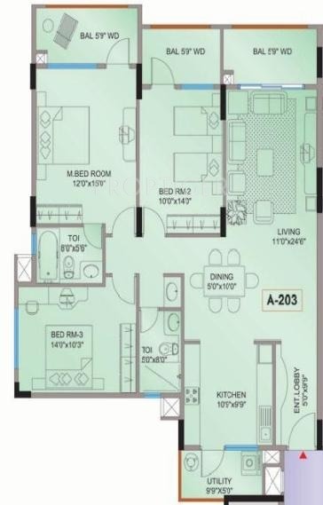 Mantri Mantri Flora (3BHK+2T (1,615 sq ft) 1615 sq ft)