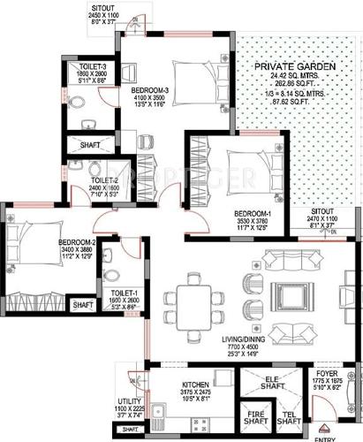 Sobha Sunbeam II (3BHK+3T (1,688 sq ft) 1688 sq ft)
