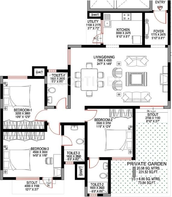 Sobha Sunbeam II (3BHK+3T (1,716 sq ft) 1716 sq ft)
