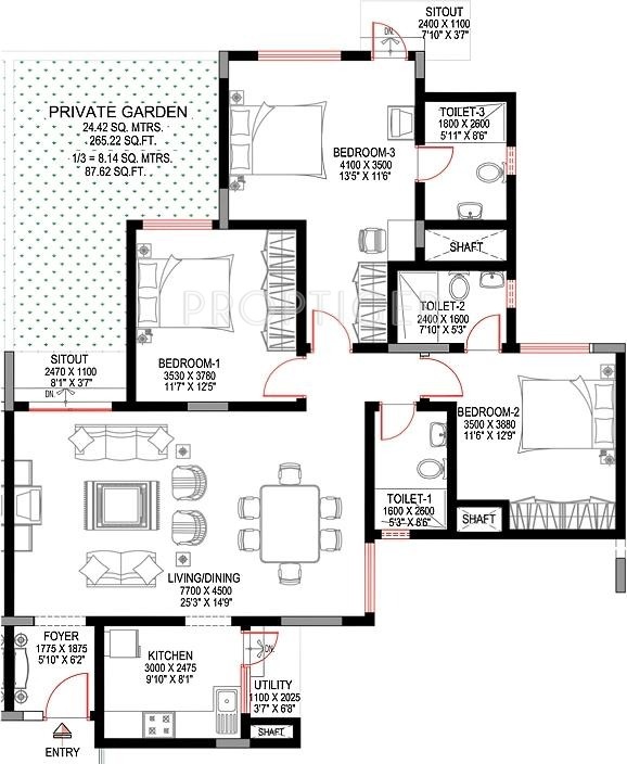 Sobha Sunbeam I (3BHK+3T (1,675 sq ft) 1675 sq ft)