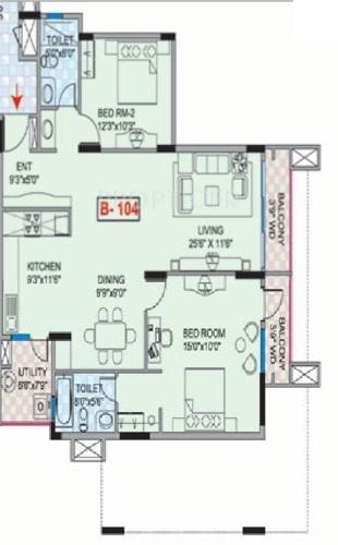 Mantri Mantri Greens (2BHK+2T (1,370 sq ft) 1370 sq ft)