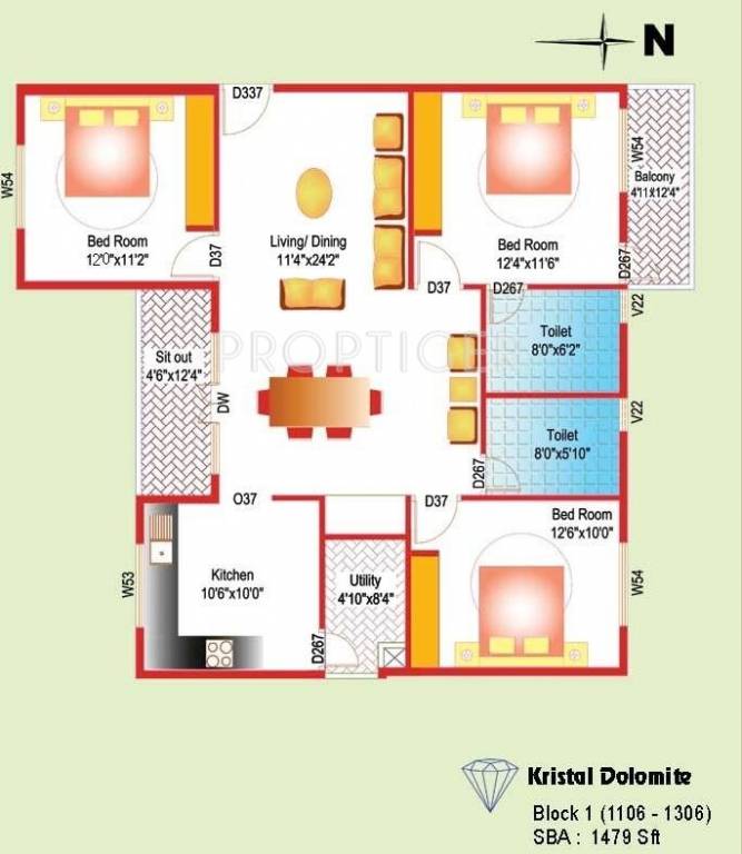 Kristal Dolomite (3BHK+2T (1,497 sq ft) 1497 sq ft) Kristal Dolomite (3BHK+2T (1,497 sq ft) 1497 sq ft)