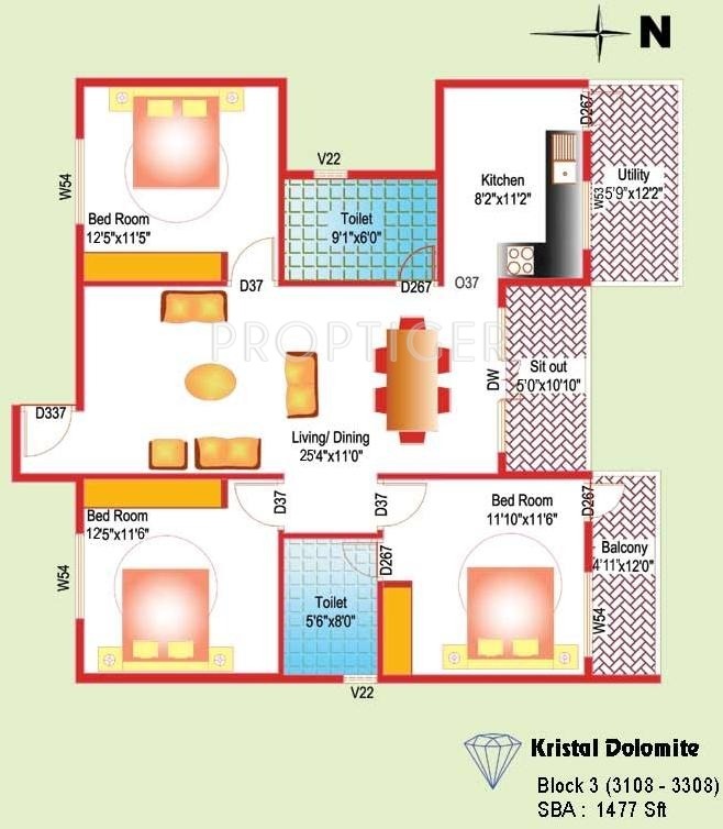 Kristal Dolomite (3BHK+2T (1,477 sq ft) 1477 sq ft) Kristal Dolomite (3BHK+2T (1,477 sq ft) 1477 sq ft)