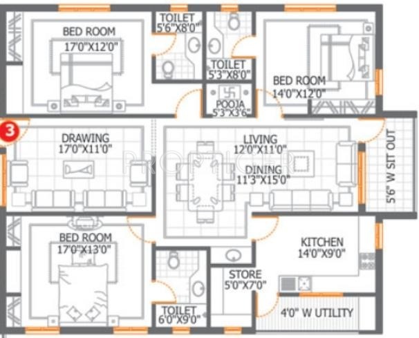 DSR Aditya DSR Lake Side (3BHK+3T (2,165 sq ft)   Pooja Room 2165 sq ft)