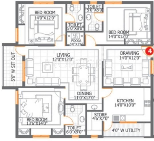 DSR Aditya DSR Lake Side (3BHK+3T (2,100 sq ft)   Pooja Room 2100 sq ft)