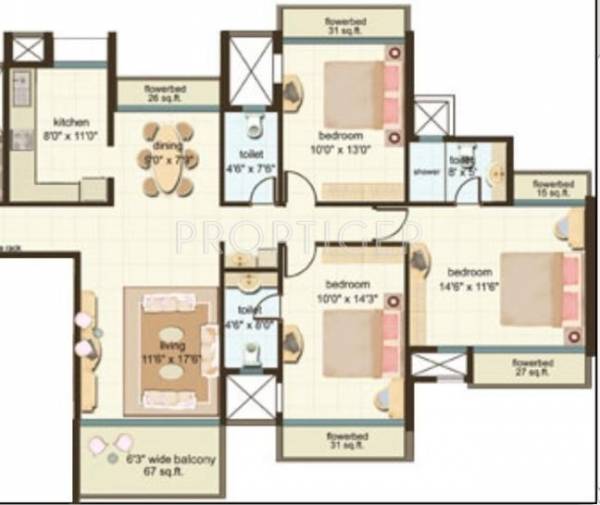 Kesar Harmony Floor Plan (3BHK+3T)