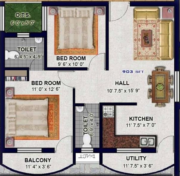 Royal Anchi Royale (2BHK+2T (915 sq ft) 915 sq ft)