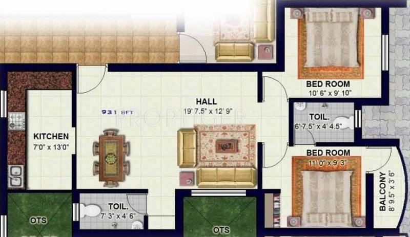 Royal Anchi Royale (2BHK+2T (931 sq ft) 931 sq ft)