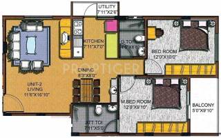 GM Sabha Pearl (2BHK+2T (1,100 sq ft) 1100 sq ft)