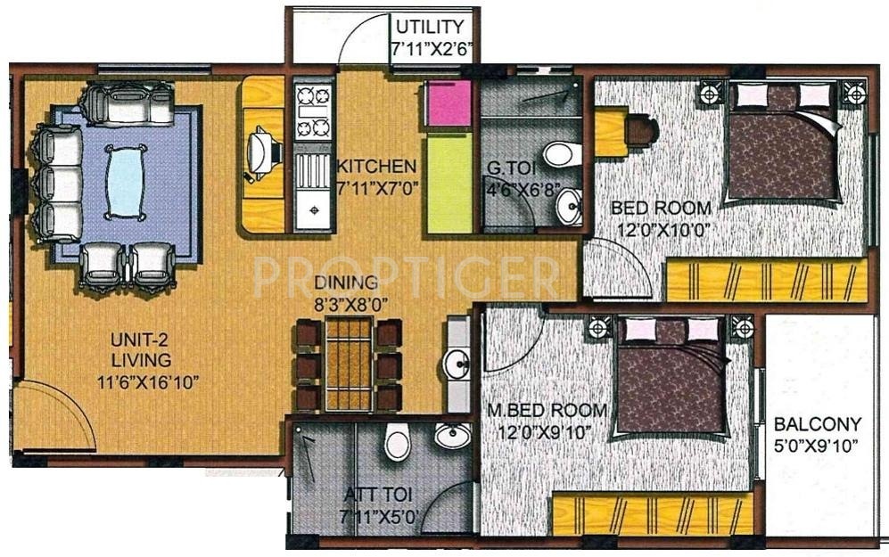 GM Sabha Pearl (2BHK+2T (1,100 sq ft) 1100 sq ft)