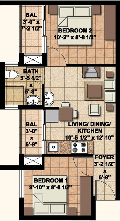 Akshaya Today (2BHK+2T (1,061 sq ft) 1061 sq ft)