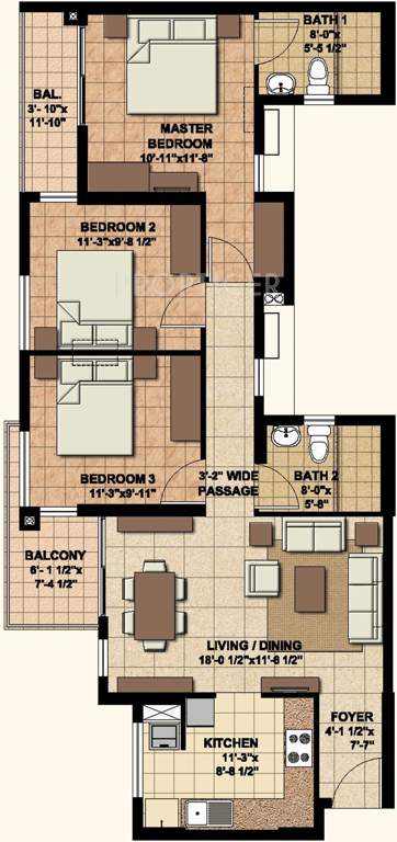 Akshaya Today (3BHK+3T (1,328 sq ft) 1328 sq ft)