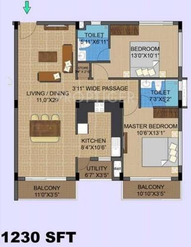 Chalukya Ranka Aquagreens (2BHK+2T (1,230 sq ft) 1230 sq ft)