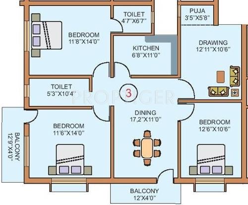 Shogun Srusti Elite (3BHK+3T (1,518 sq ft) + Pooja Room 1518 sq ft)