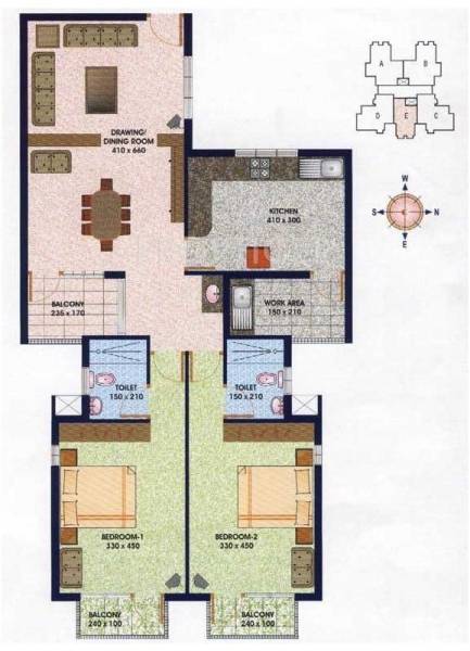 Floor Plan (2BHK+2T) ABAD Bay Pride Towers Floor Plan (2BHK+2T)