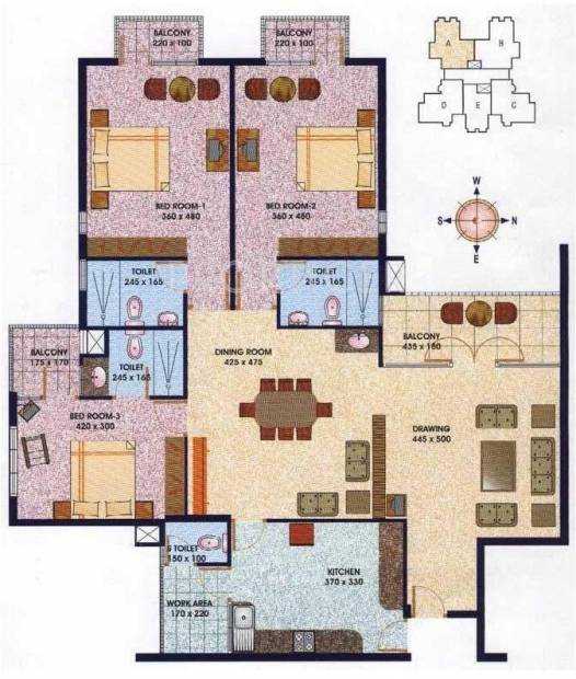 ABAD Bay Pride Towers Floor Plan (3BHK+4T)