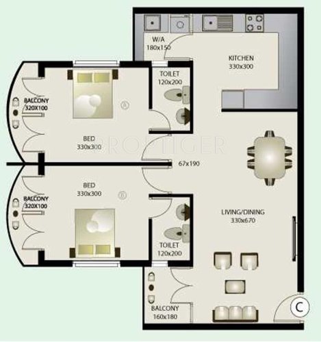 AC Kochaneth Residency (2BHK+2T (1,030 sq ft) 1030 sq ft)