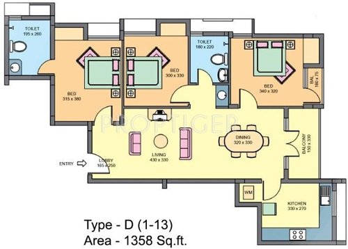 Skyline Opal Arch (3BHK+3T (1,358 sq ft) 1358 sq ft)