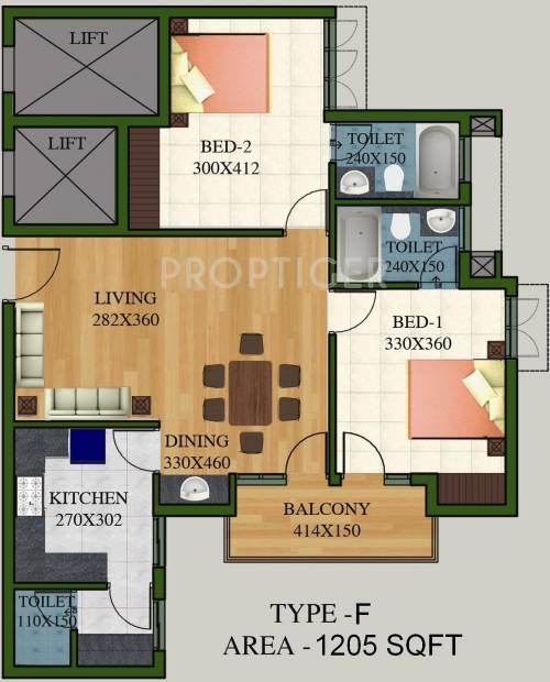 Sowparnika Suryakiran (2BHK+3T (1,205 sq ft) 1205 sq ft)