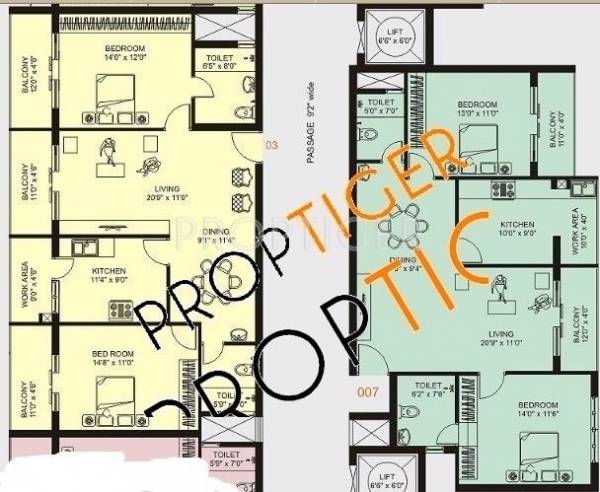 Marian Sri Lakshmi Residency (2BHK+2T (950 sq ft) 950 sq ft)