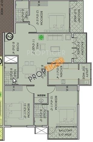 Floor Plan (3BHK+3T) Marian Projects Manjuniketan Apartment Floor Plan (3BHK+3T)