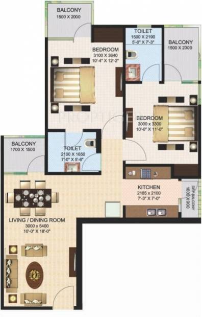 Aims Green Avenue (2BHK+2T (960 sq ft) + Study Room 960 sq ft)