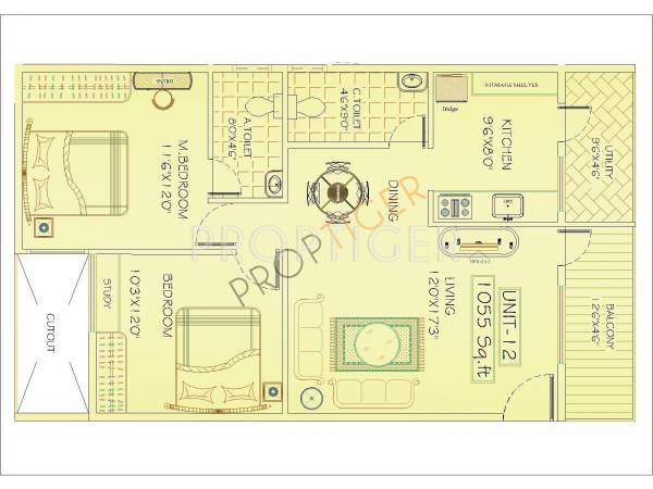 Mahaghar Kings and Queen (2BHK+2T (1,055 sq ft) 1055 sq ft)